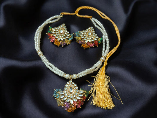 Handmade Kundan Jewelry Set - Multi Colour