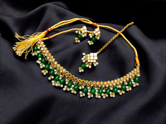 Handmade Kundan Choker Set - White Beads