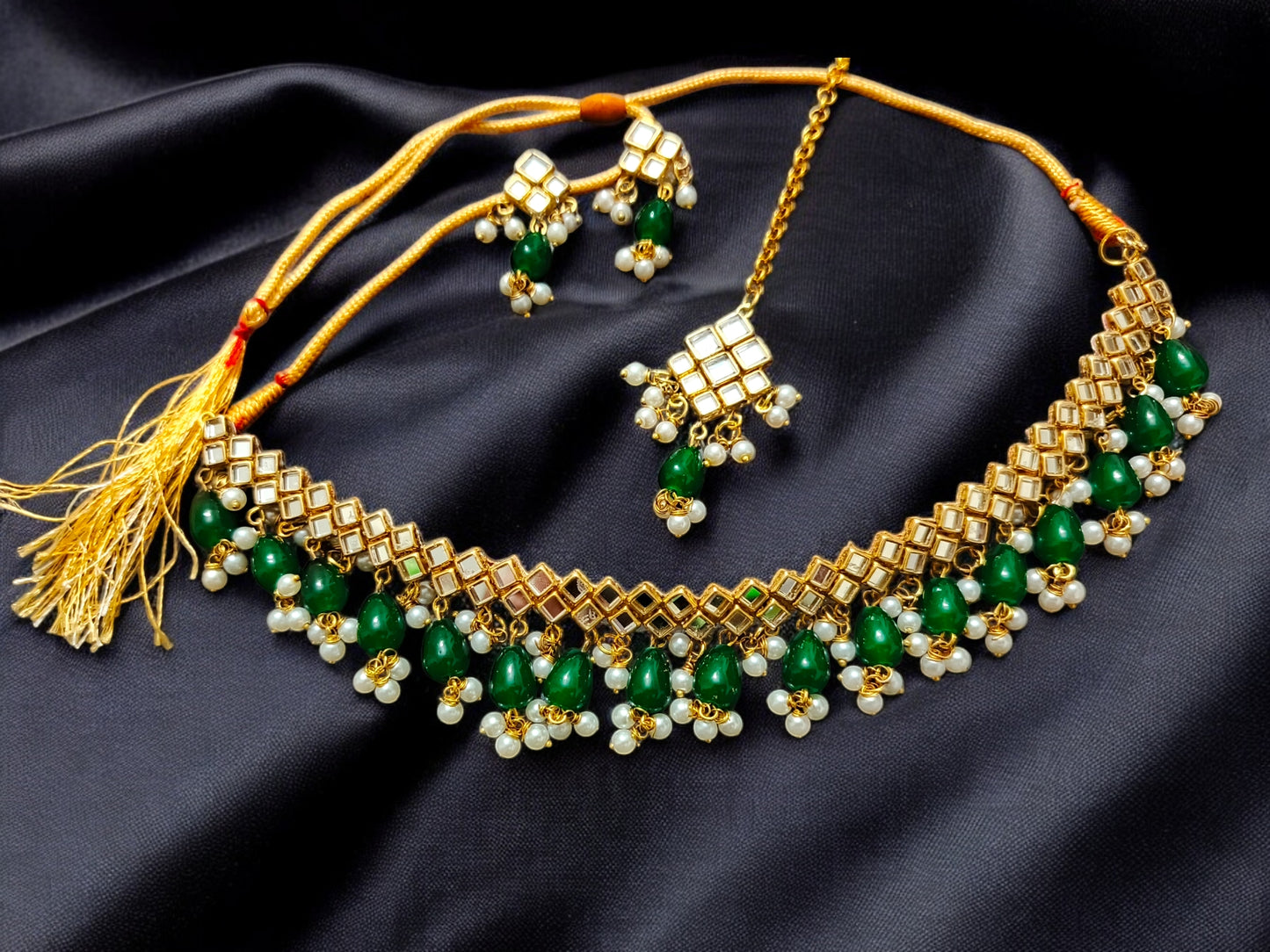 Handmade Kundan Choker Set - White Beads