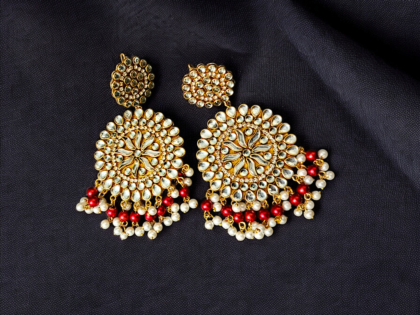 Handmade Kundan Earrings - Maroon & Gold