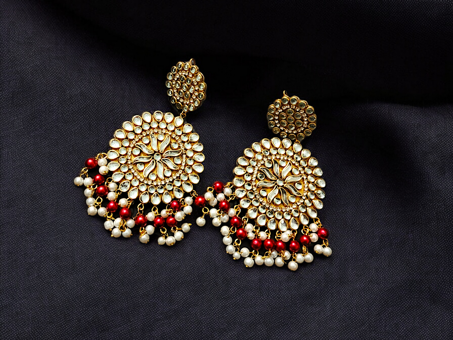 Handmade Kundan Earrings - Maroon & Gold