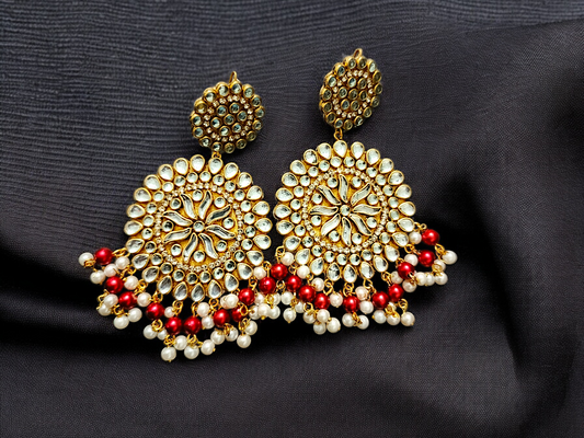 Handmade Kundan Earrings - Maroon & Gold