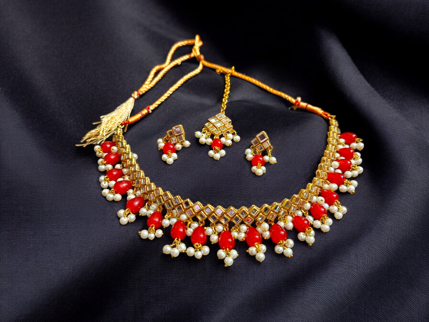 Handmade Kundan Choker Set - White Beads