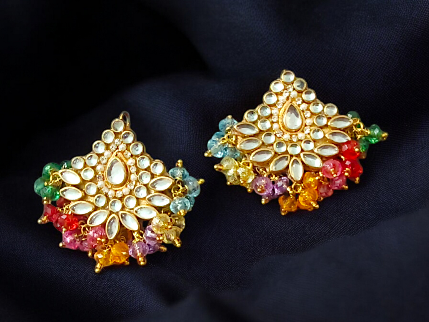 Handmade Kundan Earrings- Multi Crystal Beads