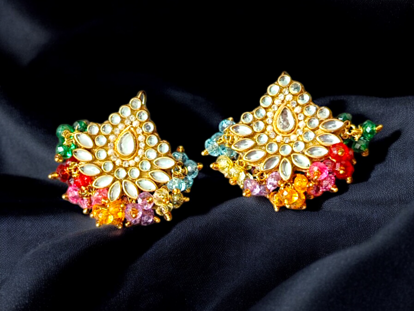 Handmade Kundan Earrings- Multi Crystal Beads